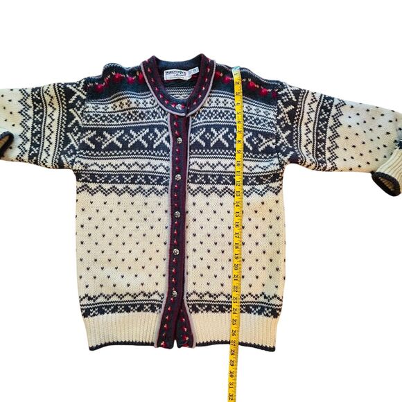 Vintage Fair Isle Nordic Sweater Size 38 Button Front Cardigan Wool Woodstock - Picture 10 of 15